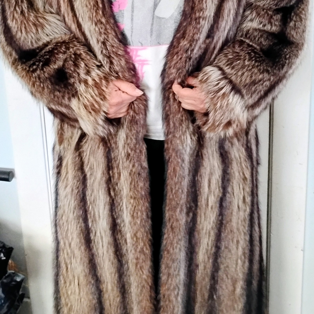 LUXURIOUS FULL LENGTH STRIPED RACCOON COAT